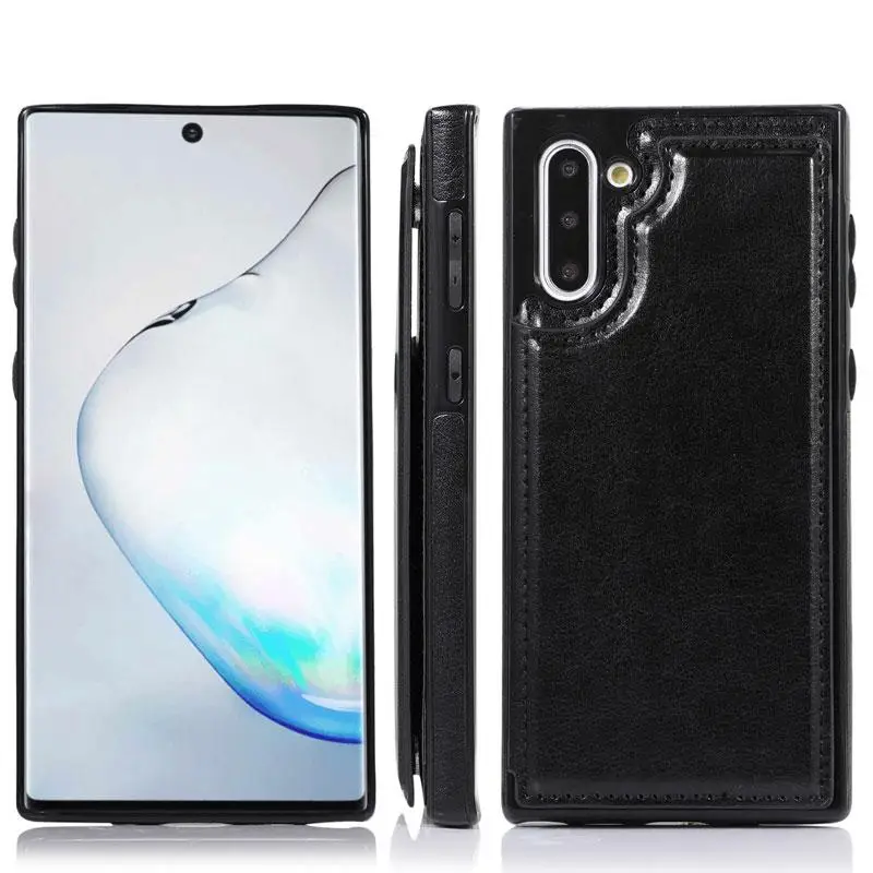 Черный Держатель для карт, чехол-кошелек для samsung Galaxy Note 10 Pro 9 8 S10 S9 S8 Plus S10e чехол для samsung Note10, кожаный чехол с подставкой - Цвет: Черный