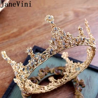 janevini luxury gold flowers wedding crown silver rhinestone round bridal headpieces princess headband fashion accessories 2019