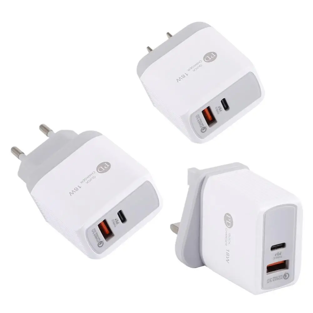 

Travel Portable PD 18W QC3.0 USB 5V/3A Dual Ports Quick Charging Fast Phone Wall Charger Adapter For iPhone Huawei PC Laptops