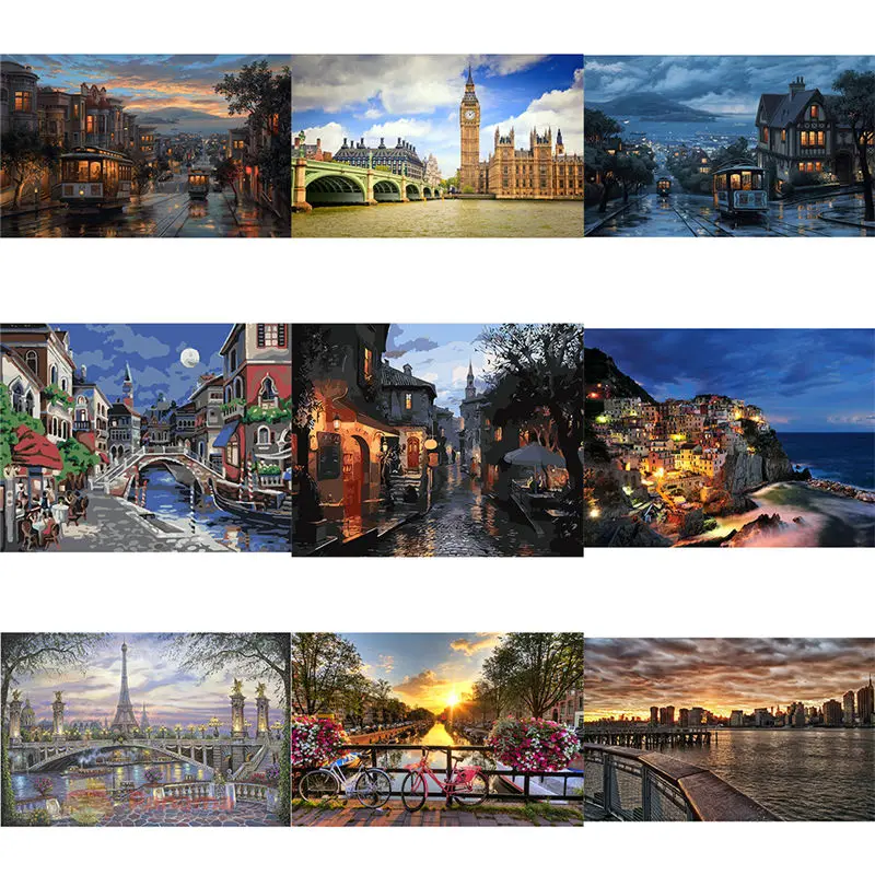 

City Landscape Painting For Adults HandPainted On Oil Picture Drawing Coloring Canvas Prints For Living Room Decor Unframed