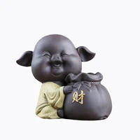 cute piggy statue tea figurine boutique purple clay tea pet desktop flower pot ornament handmade tea set accessories crafts