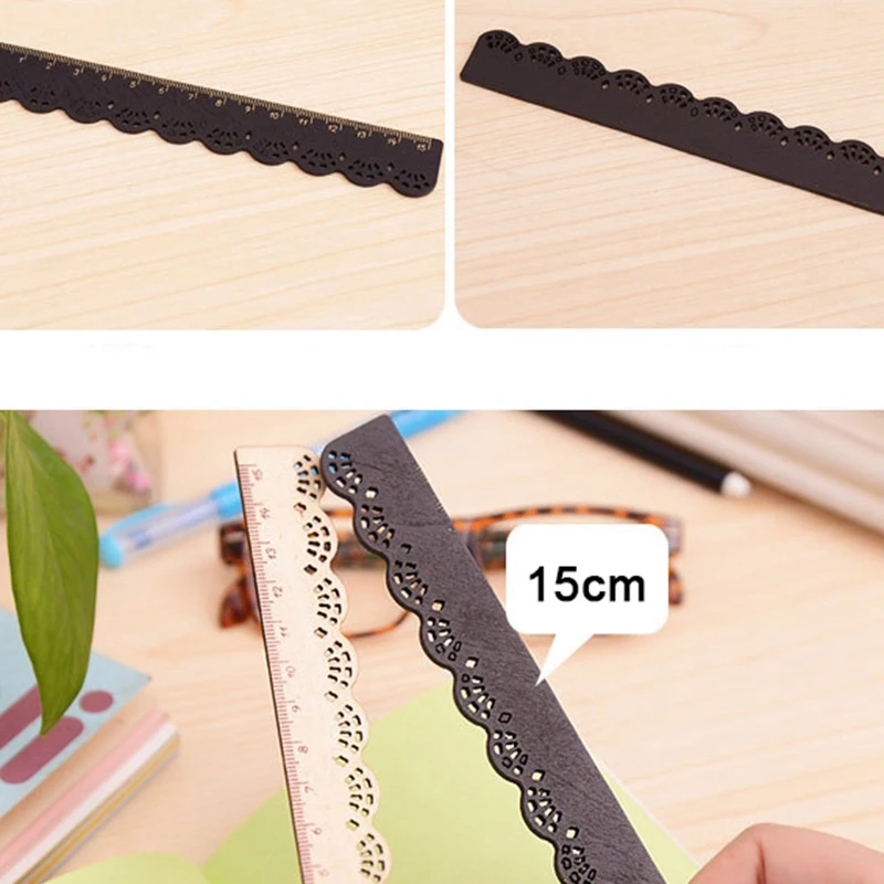 

2 Pcs Beautiful Stylish Korea Stationery Lace Wood Ruler Sewing Ruler Office School Supplies