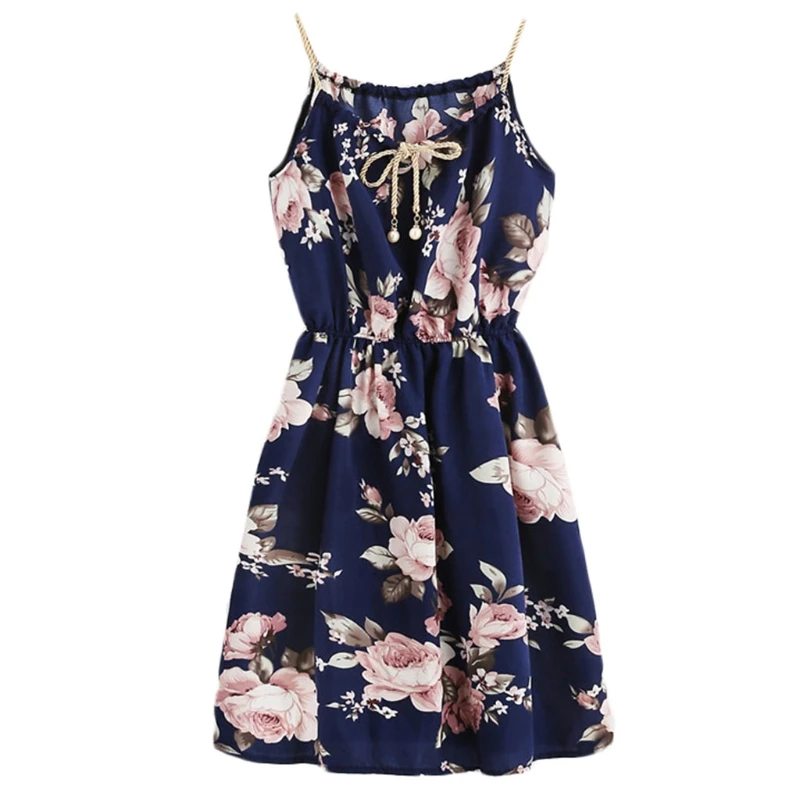 

Women's Floral Print Beach Dress Adjustable Spaghetti Strappy Summer Swing BX0A