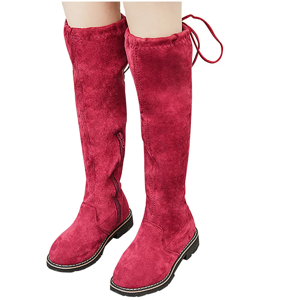 Зимние сапоги до колена для девочек модные детские отдыха на плоской подошве