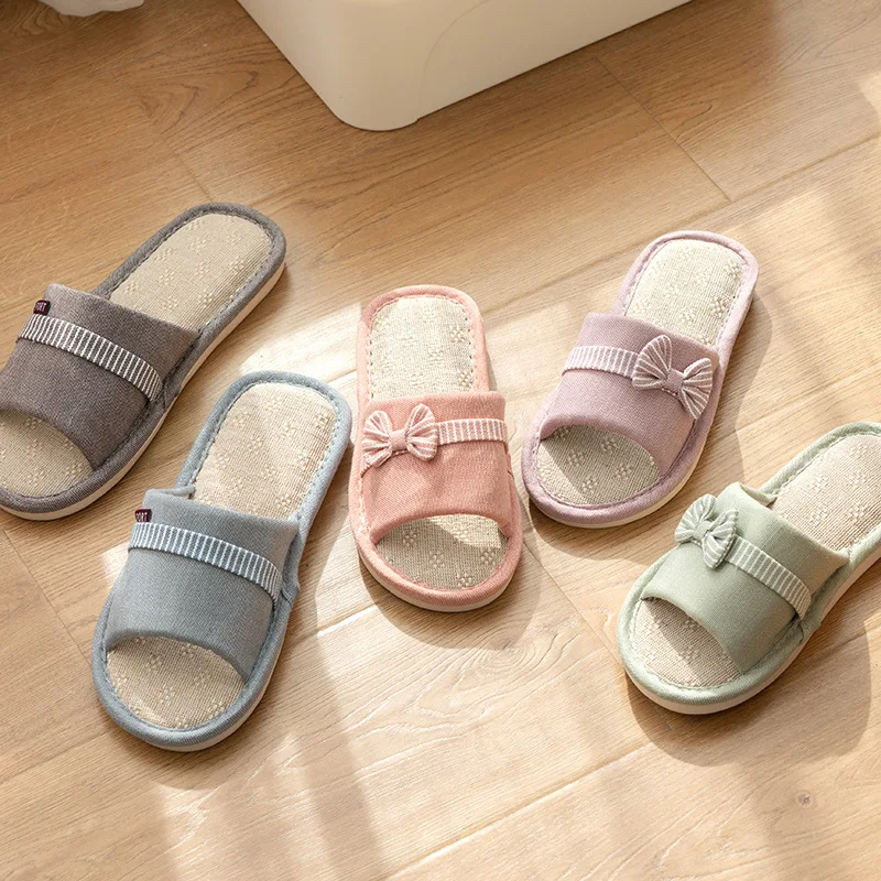 Женские домашние тапочки с бантом весенне-осенняя женская обувь на плоской