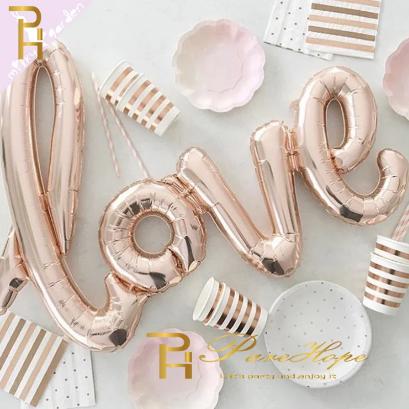 Розовое золото с днем рождения воздушные шары надписью Love Фольга набор воздушных