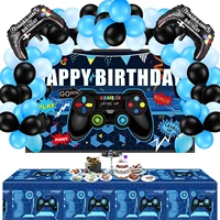 64pcs game on balloon gamepad garland black blue globos birthday banner gamepad foil balloon for video game birthday party decor