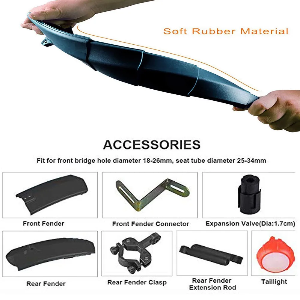 

2PCS Bike Fenders Front&Rear Adjustable Bike Splash Guard Mountain Bike Fender