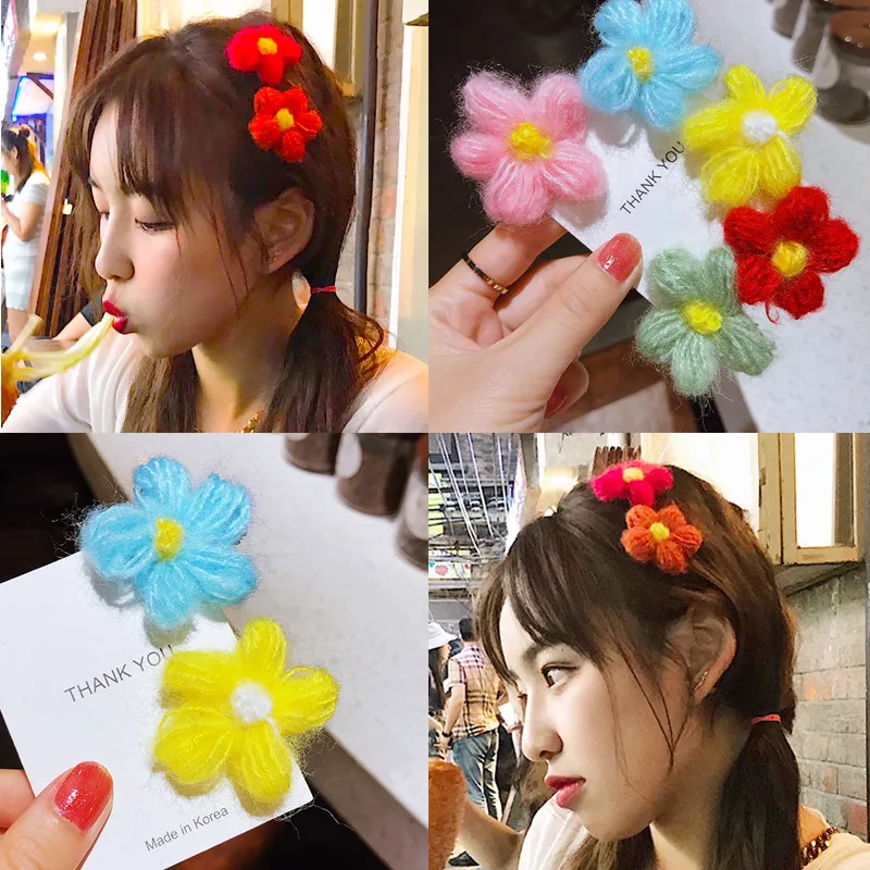 M MISM 2 шт. Хит корейский стиль Осень зима шерсть вязаный крючком сладкий цветок