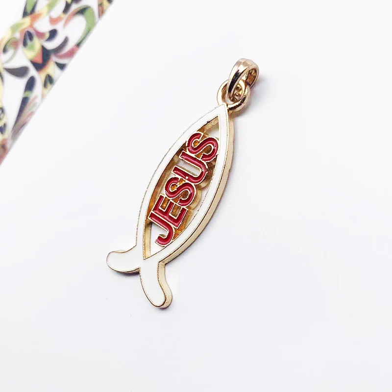Религиозная эмалированная рыба Иисус Мэри Крест Шарм Модный кулон | Украшения и
