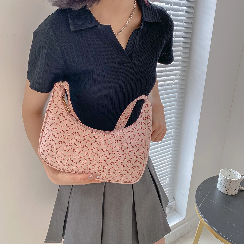 

Маленькая Наплечная Сумка из искусственной кожи с принтом, повседневные сумки для покупок, простые женские сумочки на молнии с полумесяцем ...