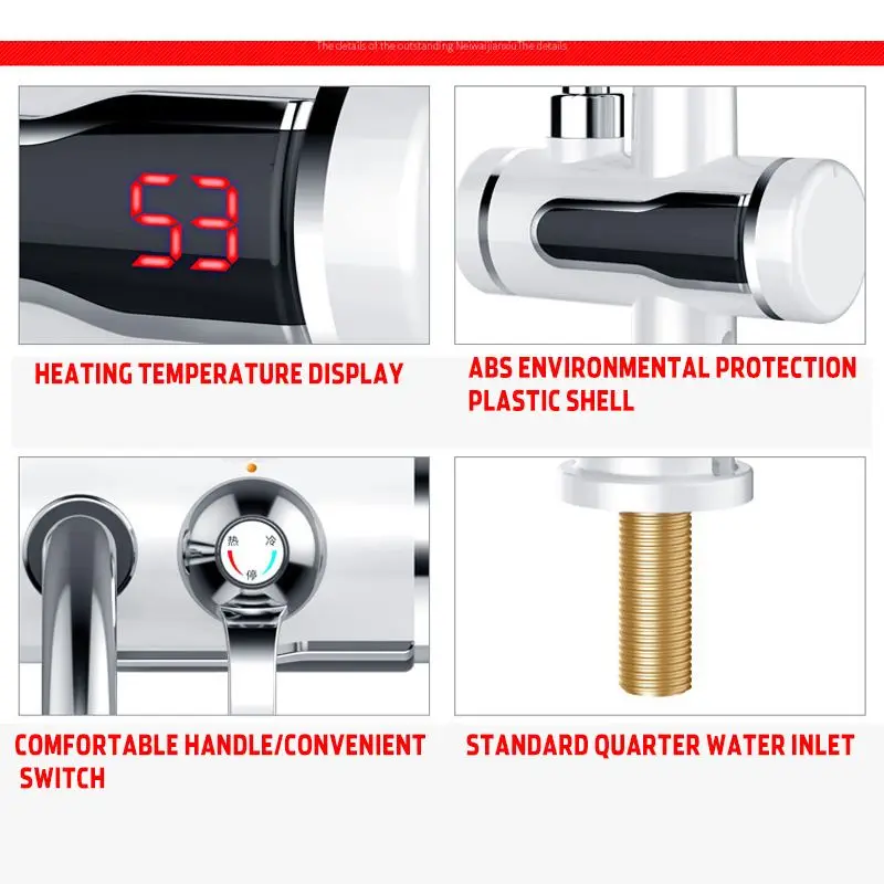

3000W 220V Temperature Display Instant Hot Water Tap Fast Heating Tankless Electric Faucet Water Instant Hot Faucet Water Heater