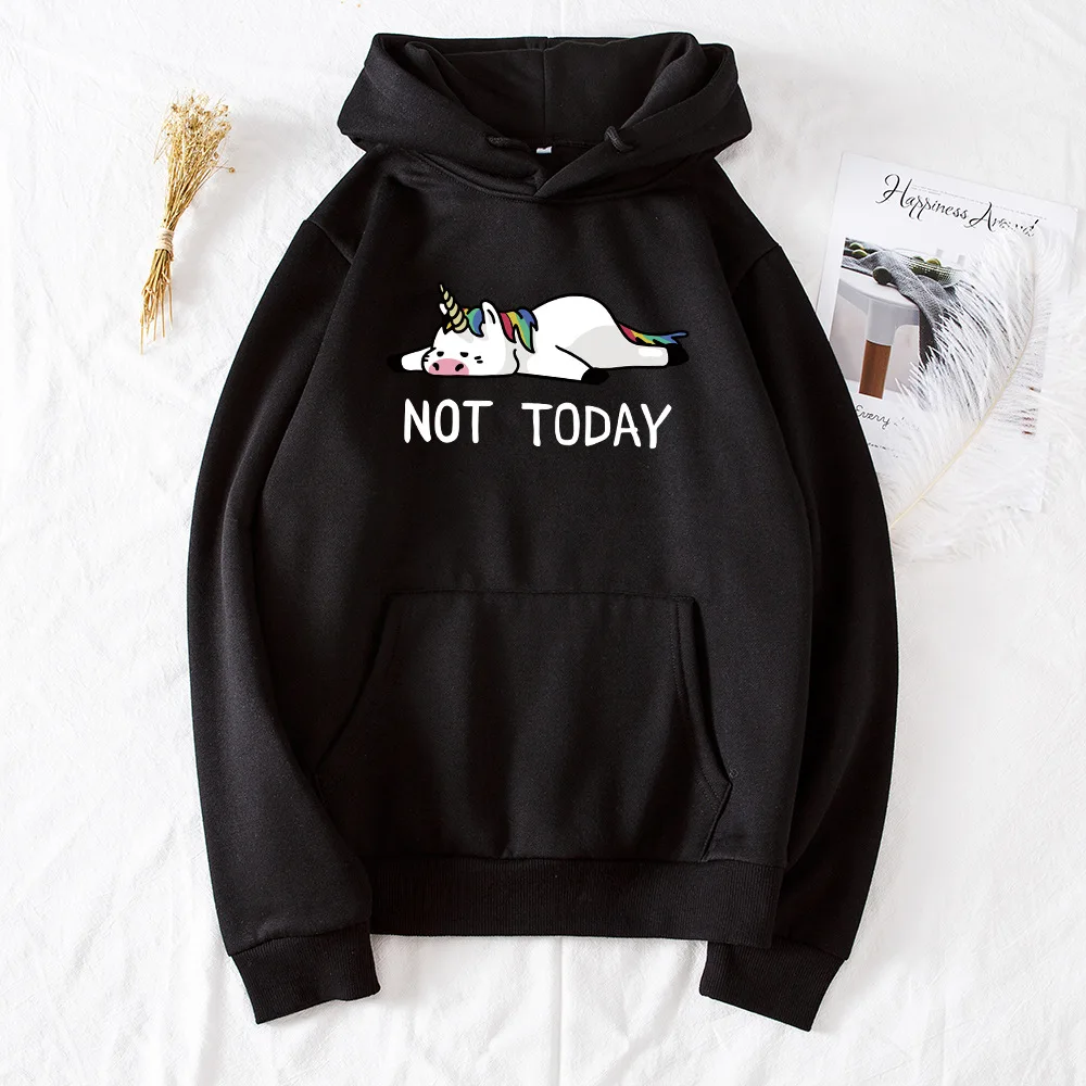 

NOT Today Cute Unicorn Print Oversized Sweatshirt Kawaii Hoodies For Women Female Winter Thick Warm Full Sleeve Hoody
