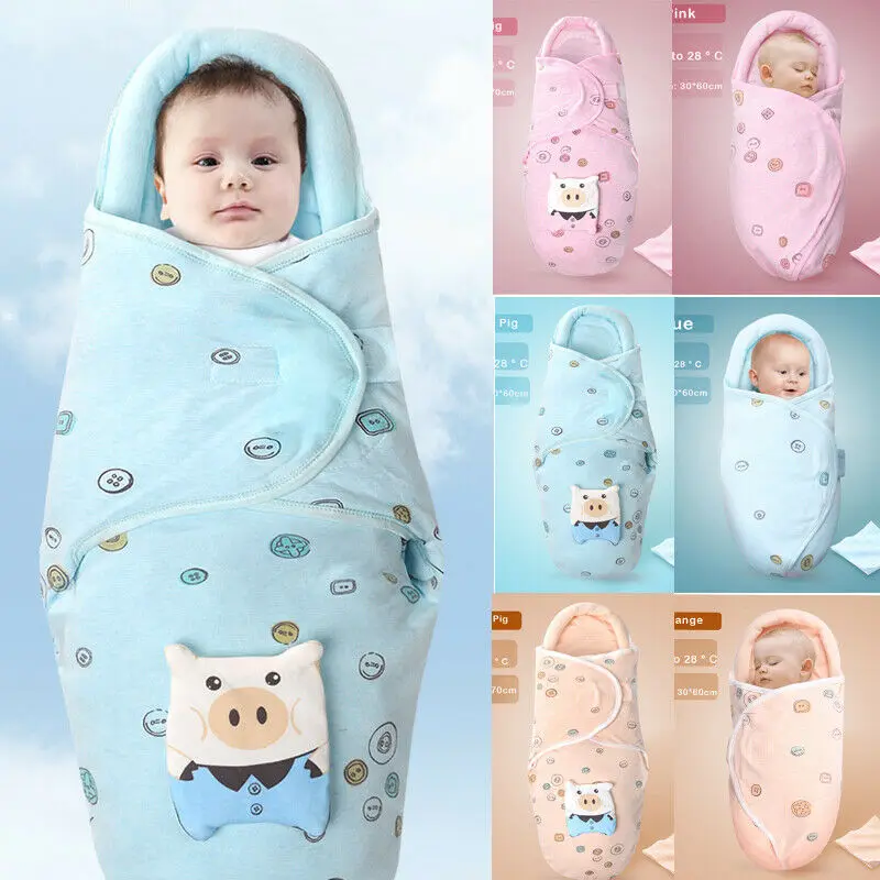 Manta de algod&oacute;n para beb&eacute; reci&eacute;n nacido, saco de dormir c&aacute;lido de invierno con dibujos animados para ni&ntilde;o peque&ntilde;o, envoltura para cochecito de beb&eacute; de 0 a 8M-1