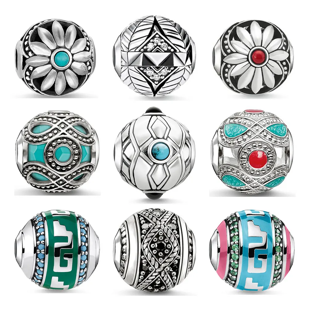 Бусины шармы в этническом стиле с цветком лотоса из серебра 925 пробы|Бусины| |