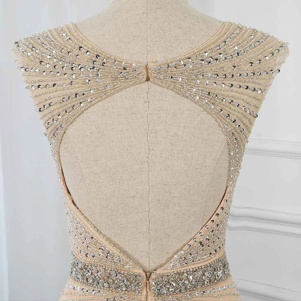 YQLNNECouture длинное вечернее платье телесного цвета с кристаллами фатиновое русалки