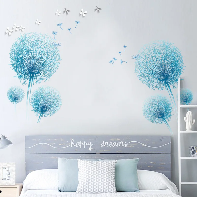 Синие наклейки на стену в виде одуванчика украшение для гостиной спальни