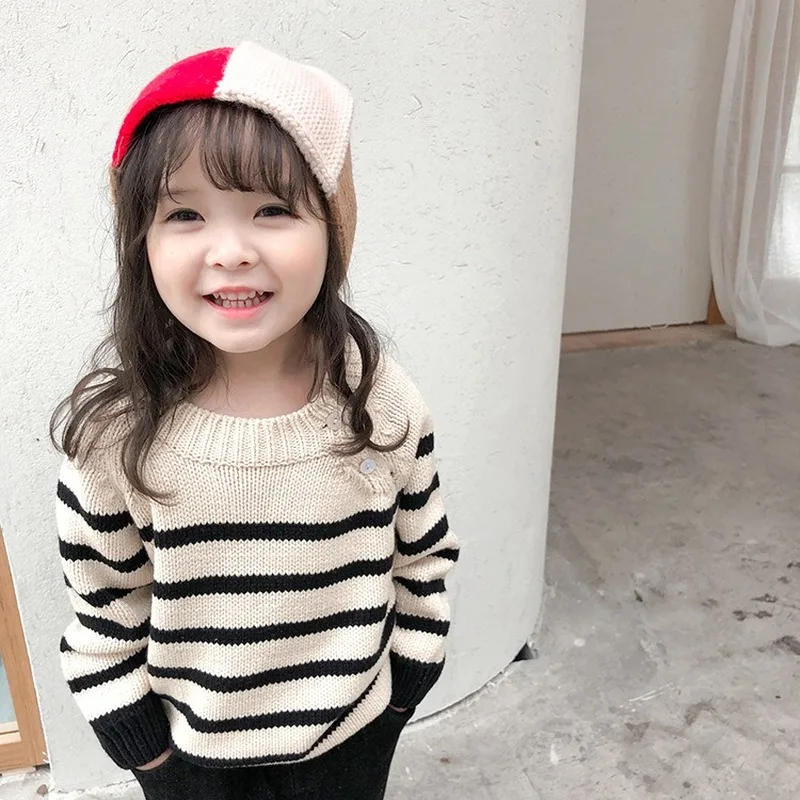 Детский толстый свитер; Новинка 2019 года; зимний корейский свитер с круглым вырезом для малышей; свитер в полоску для мальчиков и девочек; зим... от AliExpress RU&CIS NEW