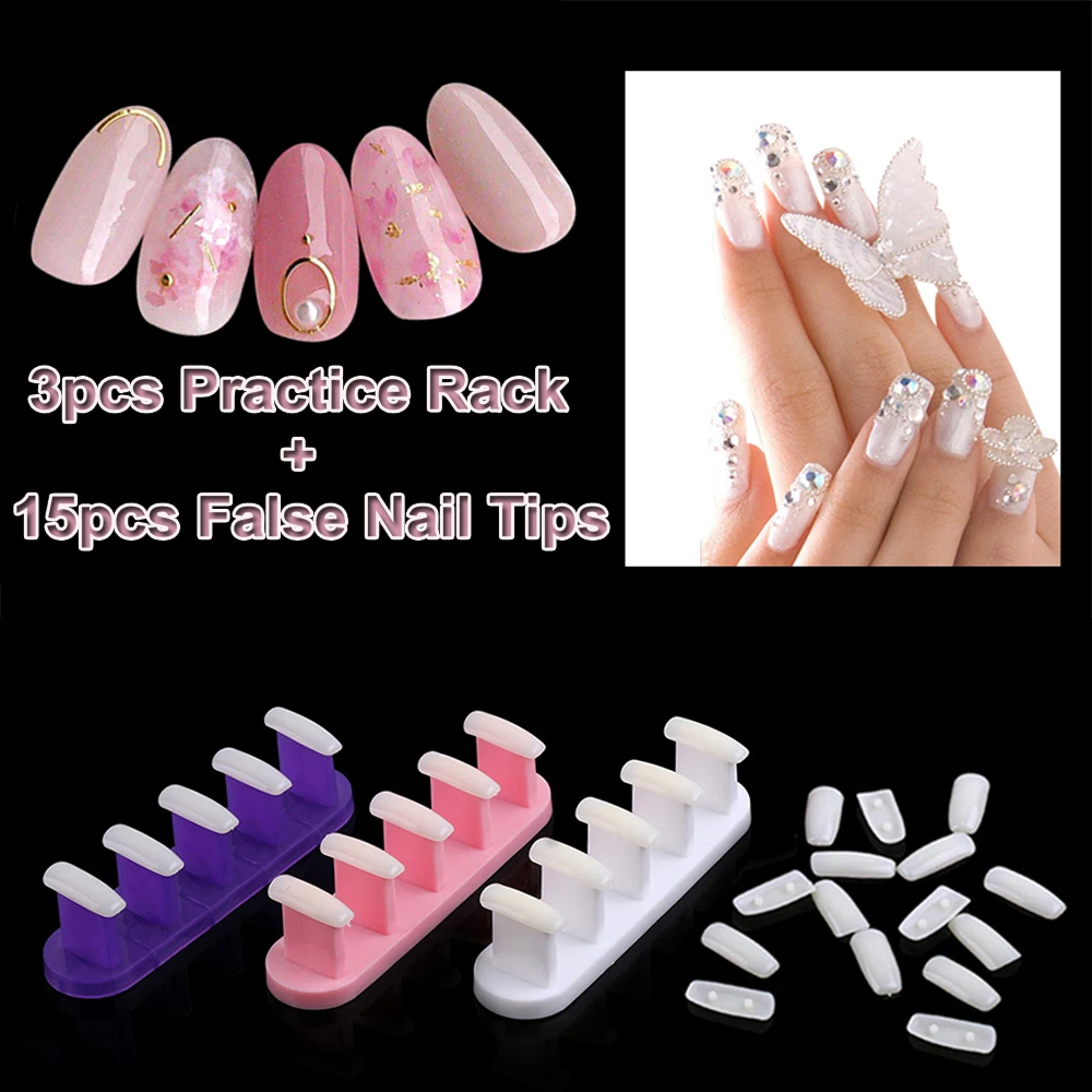 

3pcs Display Stands Nail Tips Holder & 100Pcs Removable Practice False Nails Tips Manicure Set Nail Art Tools