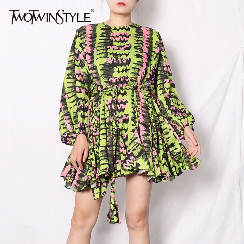 Женское платье с круглым вырезом TWOTWINSTYLE элегантное разноцветное мини