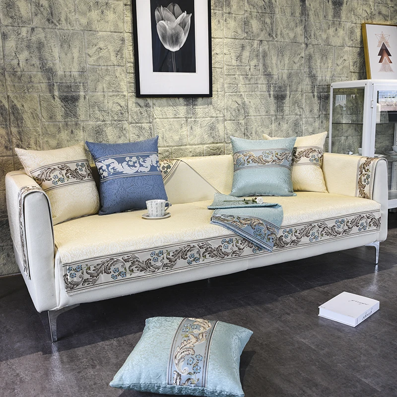 Four Seasons Sofa Cover for Living Room Embroidered Couch Mat Towel Slipcover Furniture Protector | Дом и сад