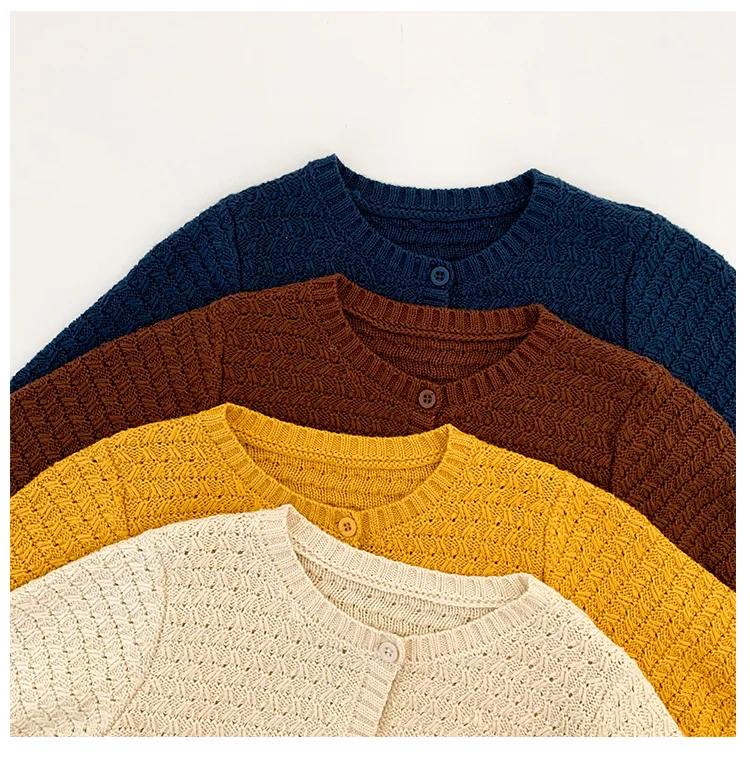 Свитер для маленьких девочек Однотонный свободный маленький кардиган с круглым