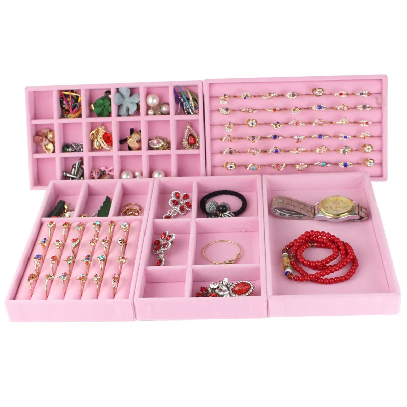 

Pink Velvet Jewelry Storage Tray Ring Bracelet Jewellery Organizer Earring Holder Jewelry Display Case Organizador De Joyas