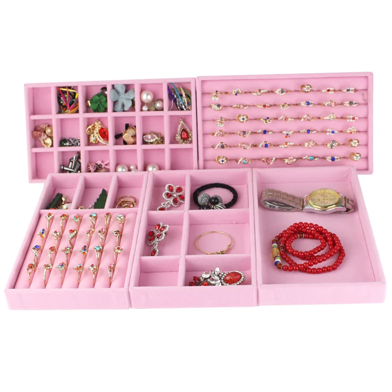 Pink Velvet Jewelry Storage Tray Ring Bracelet Jewellery Organizer Earring Holder Display Case Organizador De Joyas | Украшения и