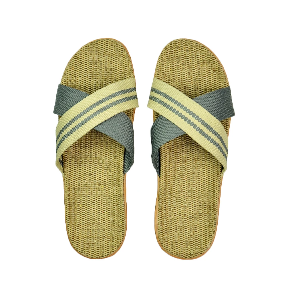 

Natural linen slippers summer home indoor sandals men's women's unisex spring and autumn couples landing guests flax Non-slip