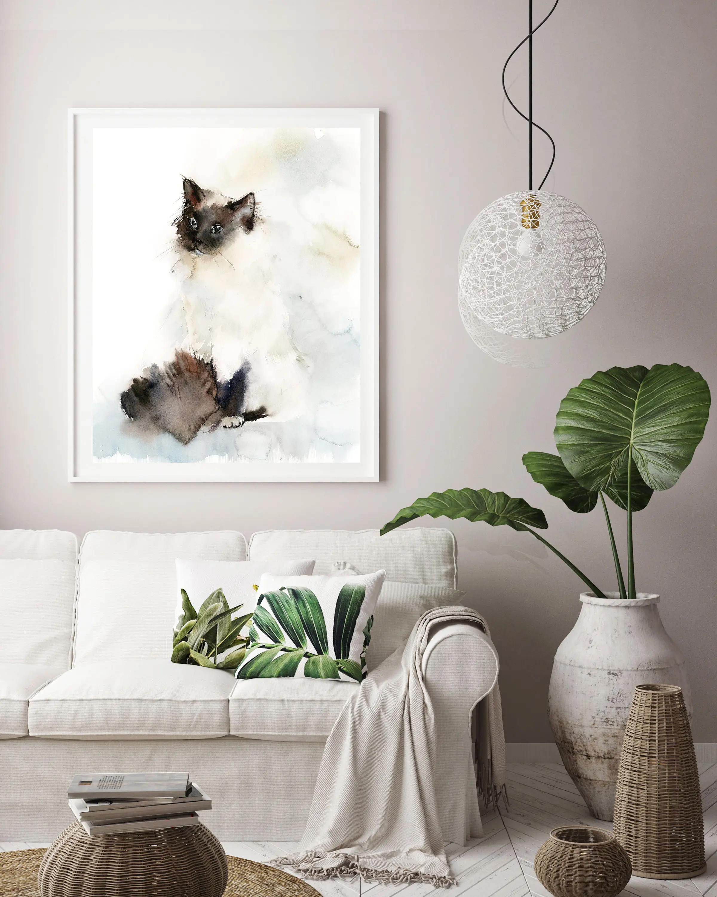 Birman Cat Fine Art Print Brown and Tan print art Minimal Modern Wall Giclée Archival PrintLiving Room Decor | Дом и сад