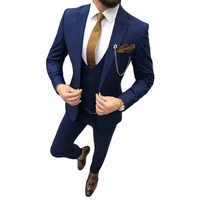 2021 three piece navy blue men suits peaked lapel custom made wedding tuxedos slim fit male suits jacket pants vesttie
