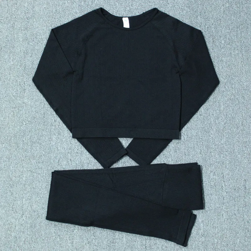 

Yoga Suits Seamless Women Sports Sets Gym Clothing Fitness Sportswear Elasticity Tight Long Sleeve+leggings 2pcs Yoga Sets