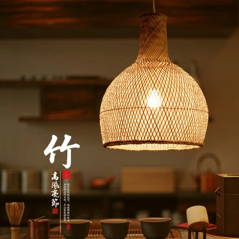 Круглая бамбуковая плетеная Подвесная лампа ротанговый каркас затеняющий