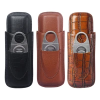 cow leather cigar case crocodile pattern leather cigar case travel leather humidor stainless cigar cutter fit 2 cohiba cigars
