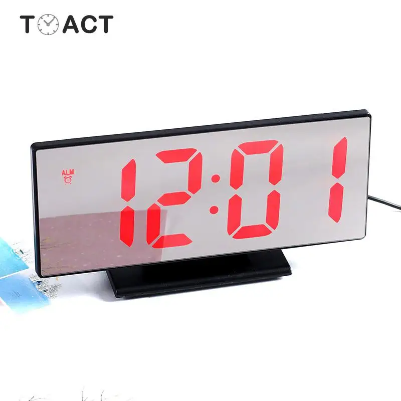 Светодиодный цифровой будильник с зеркалом настольные электронные часы