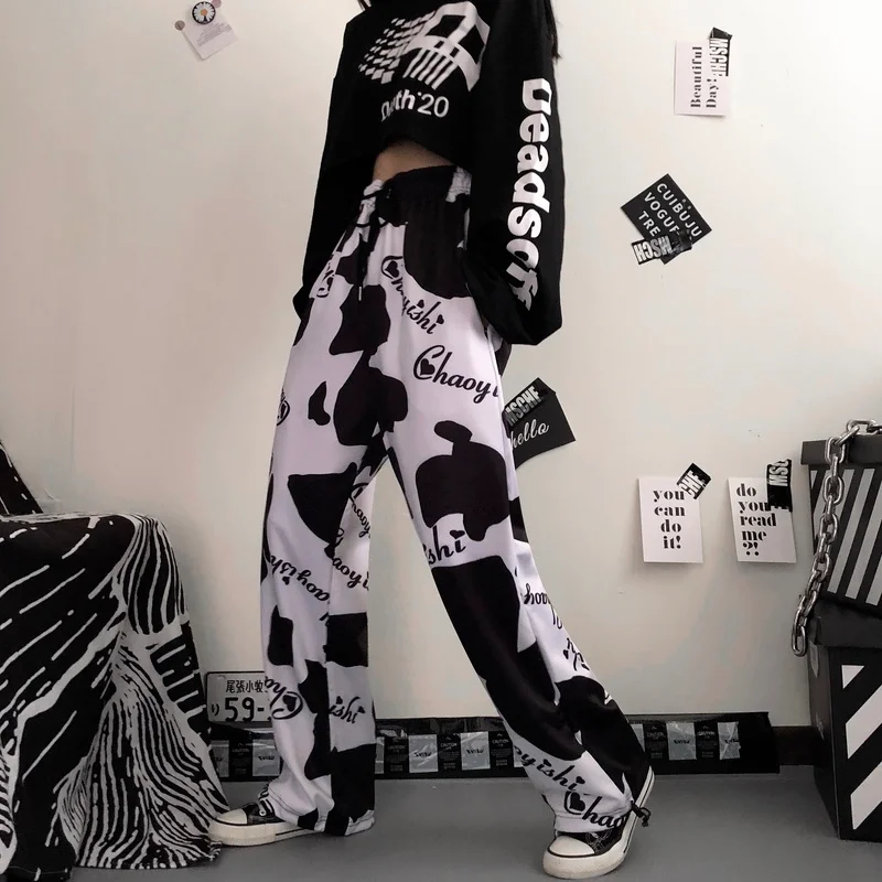 

Fairycore Cyber Y2k Cow Print Pants Grunge E Girl Boggy Jogger Women Preppy Style Casual Trousers Kawaii Hippie Alt Jeans