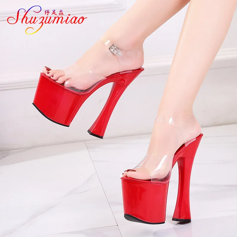 

Sexy High Heels 2021 Summer New Super Model Show Platform Sandal Fashion Transparent PVC Candy Color 20CM Women Club Party Shoes