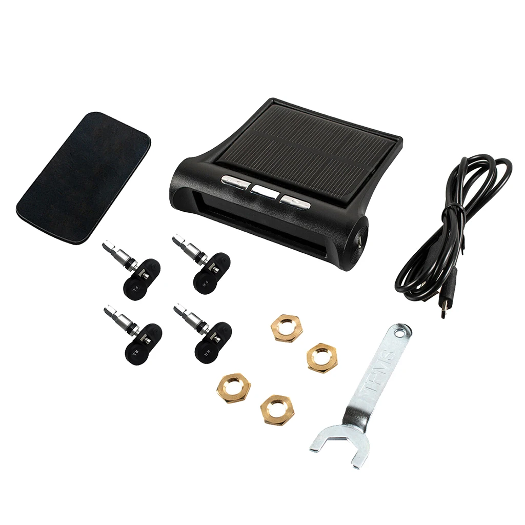 

TPMS Solar Tyre Tire Pressure Monitoring System Gauge + 4 Internal Sensor