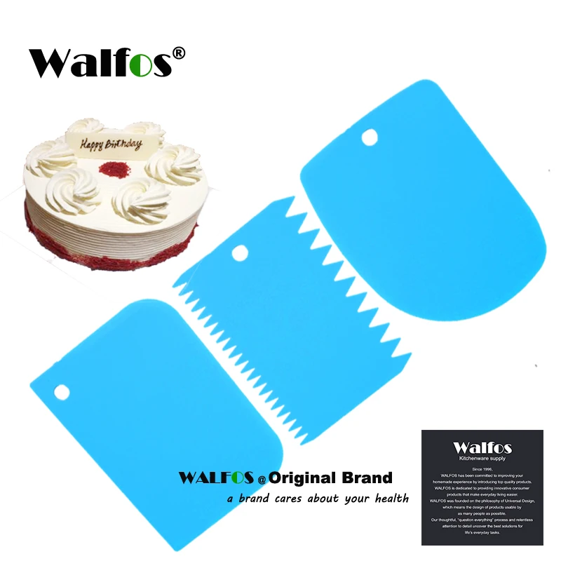 

WALFOS 3Pcs/Set Plastic Dough Icing Fondant Scraper Cake Decorating Baking Pastry Tools Plain Smooth Jagged Edge Spatulas Cutter