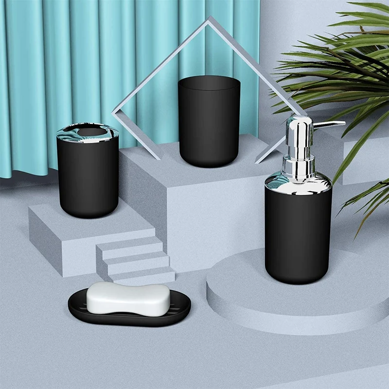 

4 Pcs Plastic Bathroom Accessory Set,Bath Toilet Brush Accessories Set with Toothbrush Holder,Toothbrush Cup
