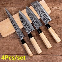 4pcsset stainless steel kitchen knife set sashimi knife japanese chef knife meat cleaver slicing tools sushi fillet knife set