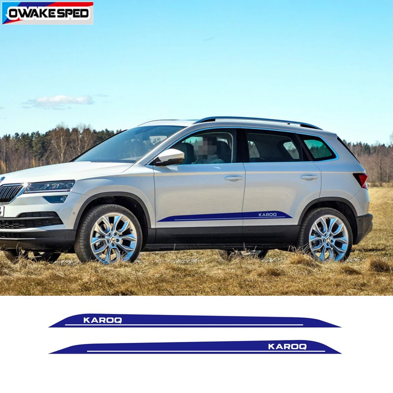 

1 set Both Side Car Door Stickers For-Skoda KAROQ Racing Sport Stripes Accessories Auto Body Door Side Skirt Vinyl Decals