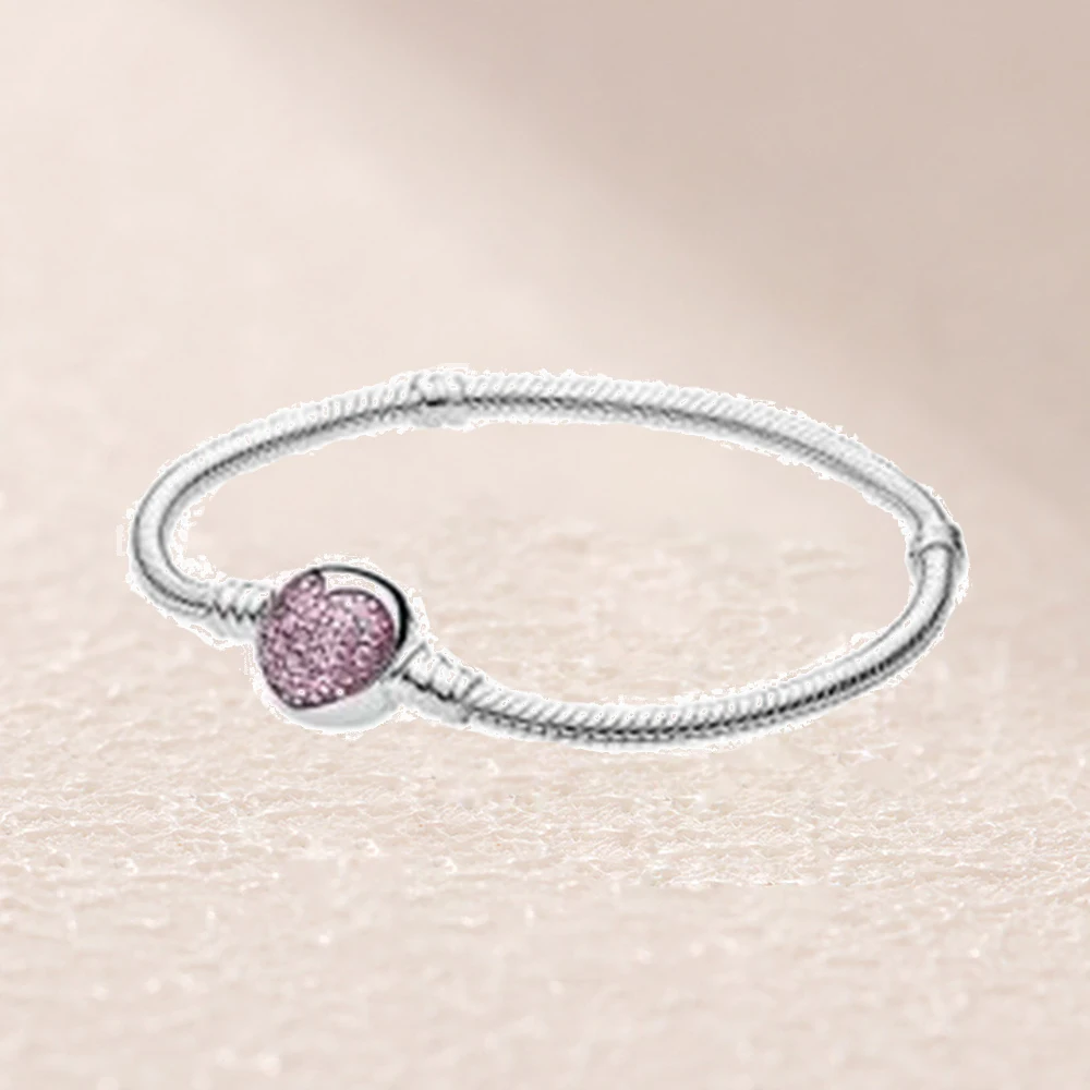 

590743PCZ1 MOMENTS SILVER BRACELET WITH SPARKLING HEART CLASP Pink