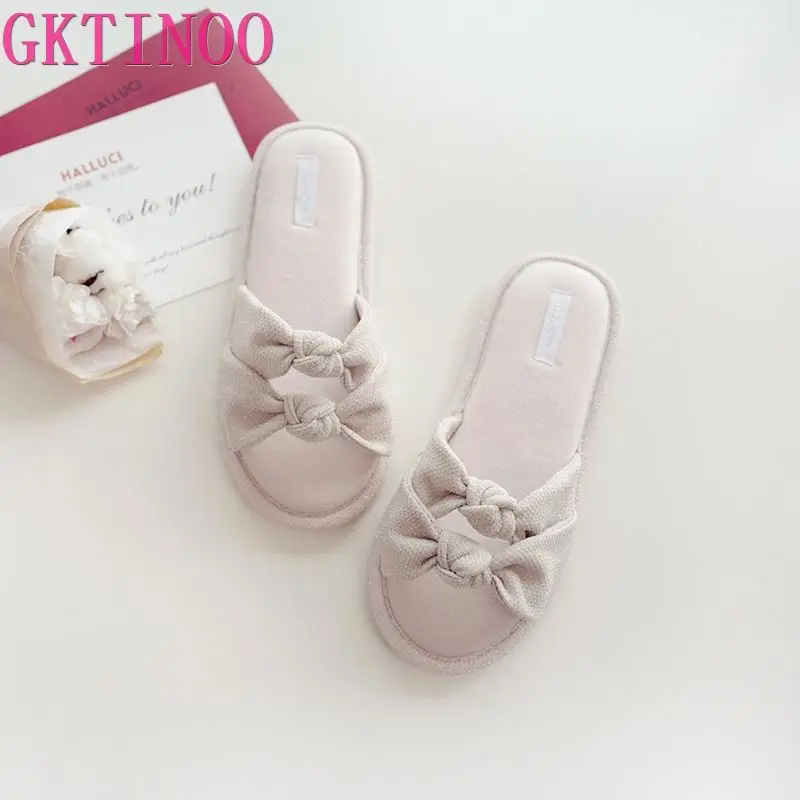 

Женские хлопковые шлепанцы GKTINOO, летние Нескользящие шлепанцы на плоской подошве, домашняя обувь