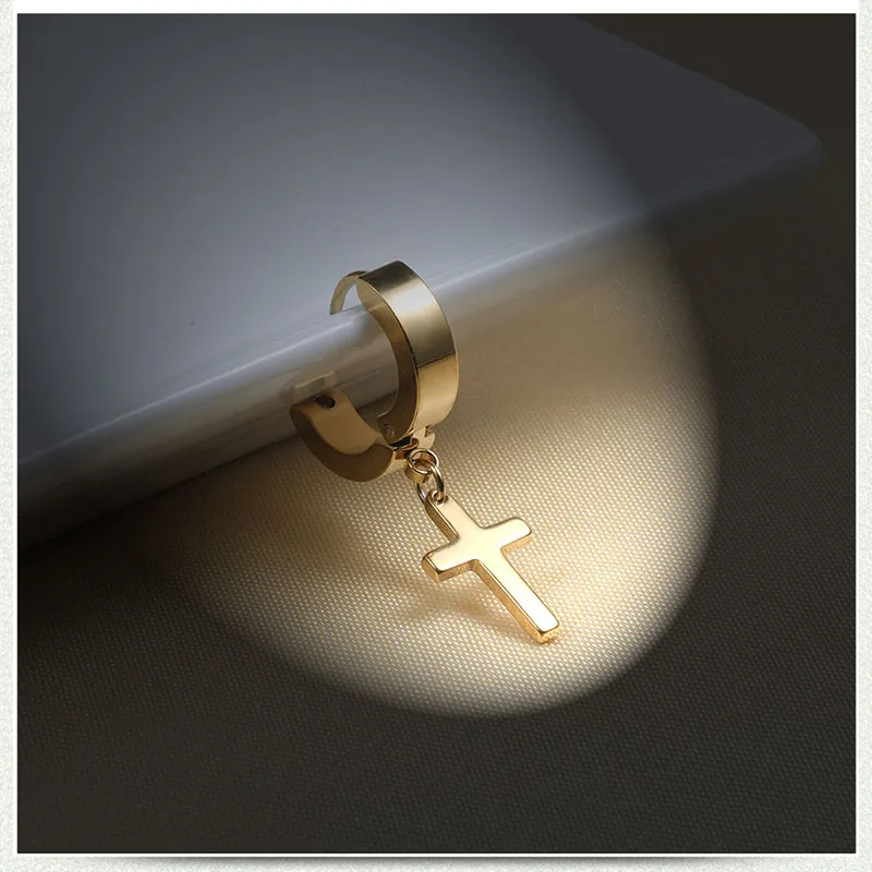 

Cross Earrings with Hoops Stainless Steel Men Women Punk Earrings Korean Style Christmas Ear Piercing Jewelry