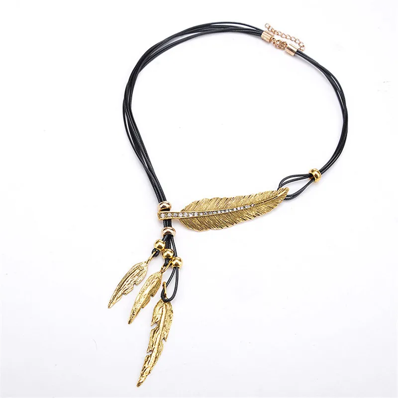 

Tassel Feather Sweater Chain Pendant Necklace 2 Colors Leaf Design Collares Necklace Jewelry For Women Fashion Jewelry