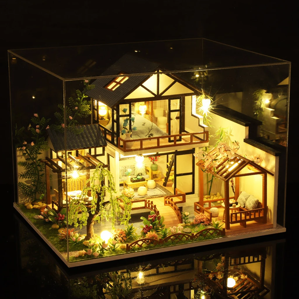

Creative Miniature Wooden Dollhouse W/ Realistic Furniture LED Light DIY