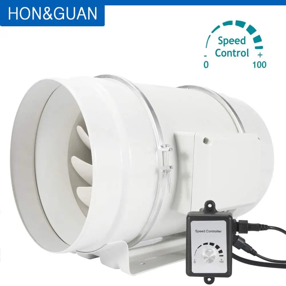 Hon&Guan 8'' Silent Inline Duct Fan Ventilation System with Speed Controller 110V Air Exhaust Extractor with EC Motor Ventilator