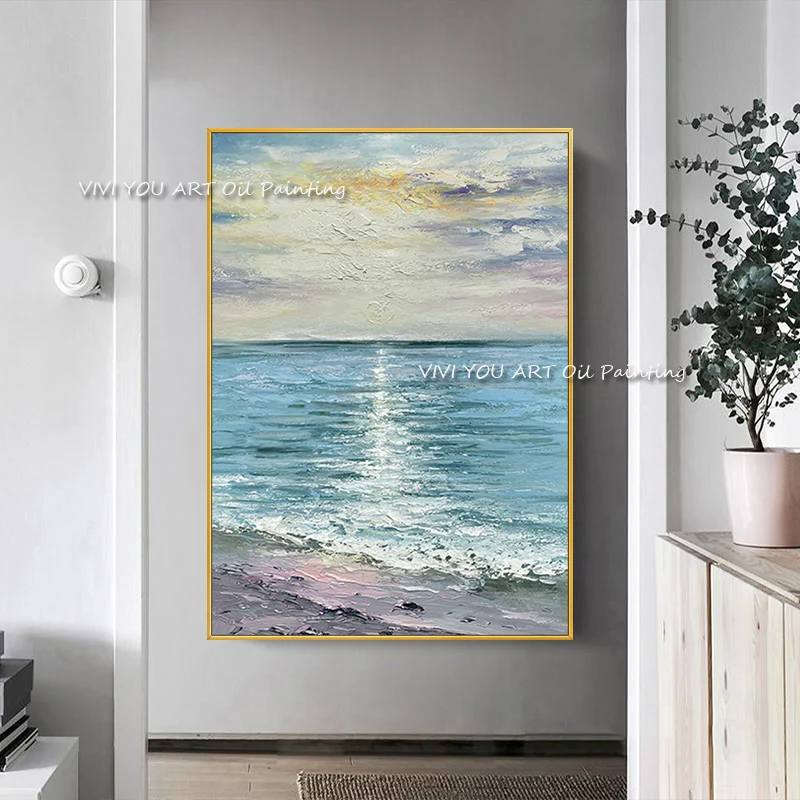 

Large Size Colorful Sky Ocean Oil Painting Seaside Canvas 100% Handpainted For Bedroom Living Room Home Decoration As A Gift