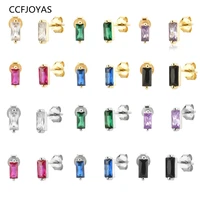 ccfjoyas 925 sterling silver 612pair set gold silver color mini rectangle zircon stud earring for women earrings jewelry set